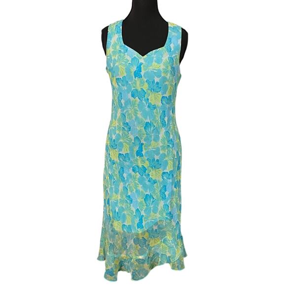 Dressbarn Hibiscus Floral Tropical Sleeveless Sweetheart Neckline Midi Dress (6) - Picture 1 of 6